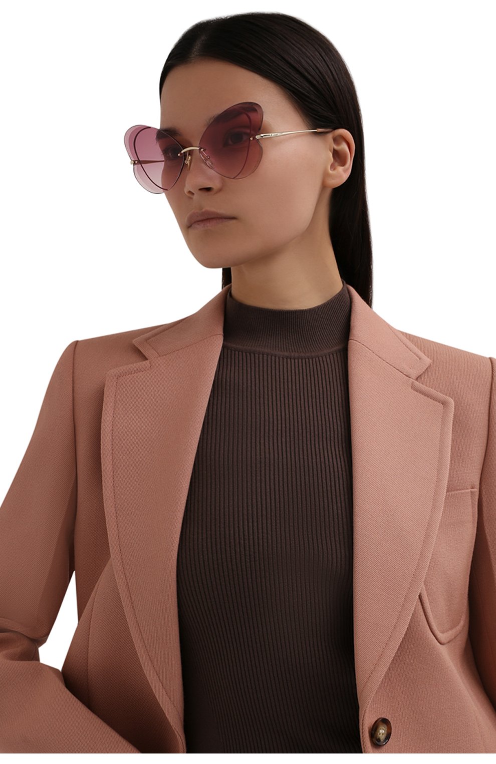 Женские солнцезащитные очки CHLOÉ розового цвета, арт. CH0064S | Фото 2 (Тип очков: С/з; Оптика Гендер: оптика-женское; Очки форма: Бабочка)