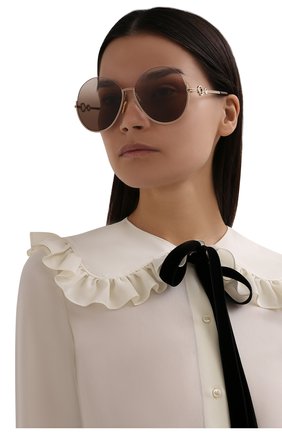 Женские солнцезащитные очки CHLOÉ коричневого цвета, арт. CH0067S | Фото 2 (Тип очков: С/з; Очки форма: Круглые; Оптика Гендер: оптика-женское)