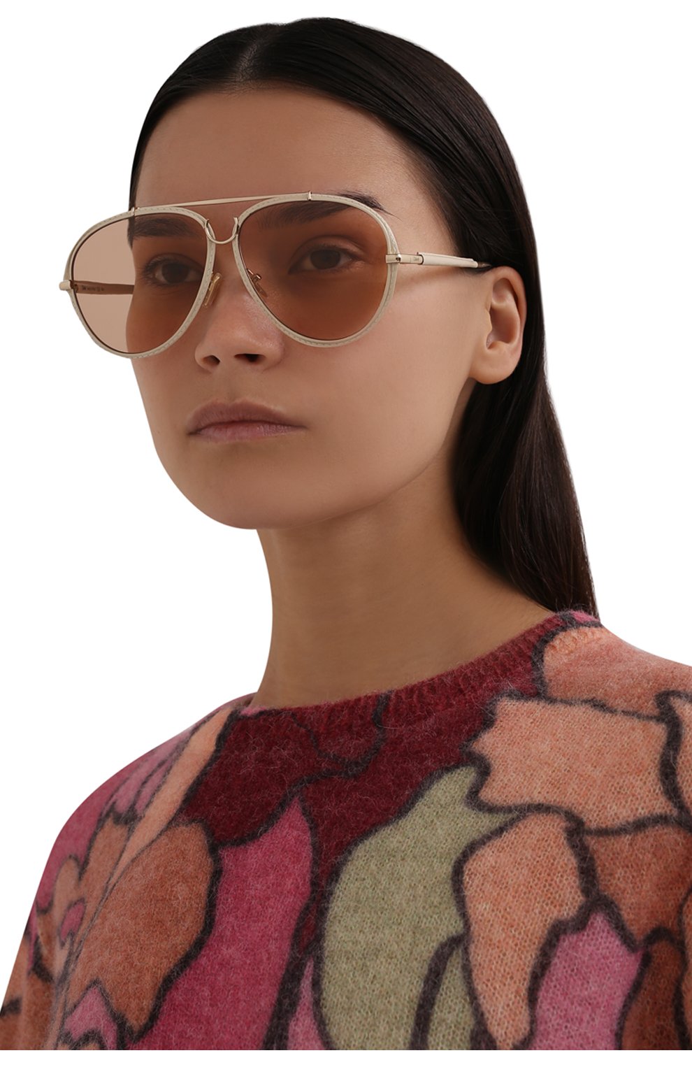 Женские солнцезащитные очки CHLOÉ бежевого цвета, арт. CH0080S | Фото 2 (Тип очков: С/з; Оптика Гендер: оптика-женское; Очки форма: Авиаторы)