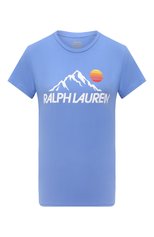 Женская хлопковая футболка POLO RALPH LAUREN голубого цвета, арт. 211846885 | Фото 1 (Рукава: Короткие; Длина (для топов): Стандартные; Принт: С принтом; Материал внешний: Хлопок; Стили: Спорт-шик; Женское Кросс-КТ: Футболка-одежда)