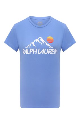 Женская хлопковая футболка POLO RALPH LAUREN голубого цвета, арт. 211846885 | Фото 1 (Материал внешний: Хлопок; Рукава: Короткие; Длина (для топов): Стандартные; Стили: Спорт-шик; Принт: С принтом; Женское Кросс-КТ: Футболка-одежда)