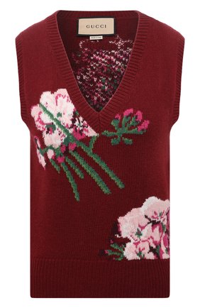 Женский шерстяной жилет GUCCI бордового цвета по цене 79950 руб., арт. 663926/X1274 | Фото 1 Женский шерстяной жилет GUCCI бордового цвета, арт. 663926/X1274 | Фото 1 (Длина (верхняя одежда): Короткие; Материал внешний: Шерсть; Стили: Романтичный; Кросс-КТ: Трикотаж; Женское Кросс-КТ: Жилет-одежда)