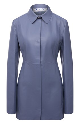 Женская кожаная рубашка OFF-WHITE голубого цвета по цене 142000 руб., арт. 0WJE006F21LEA001 | Фото 1 Женская кожаная рубашка OFF-WHITE голубого цвета, арт. 0WJE006F21LEA001 | Фото 1 (Рукава: Длинные; Длина (для топов): Удлиненные; Стили: Гламурный; Принт: Без принта; Женское Кросс-КТ: Рубашка-одежда)