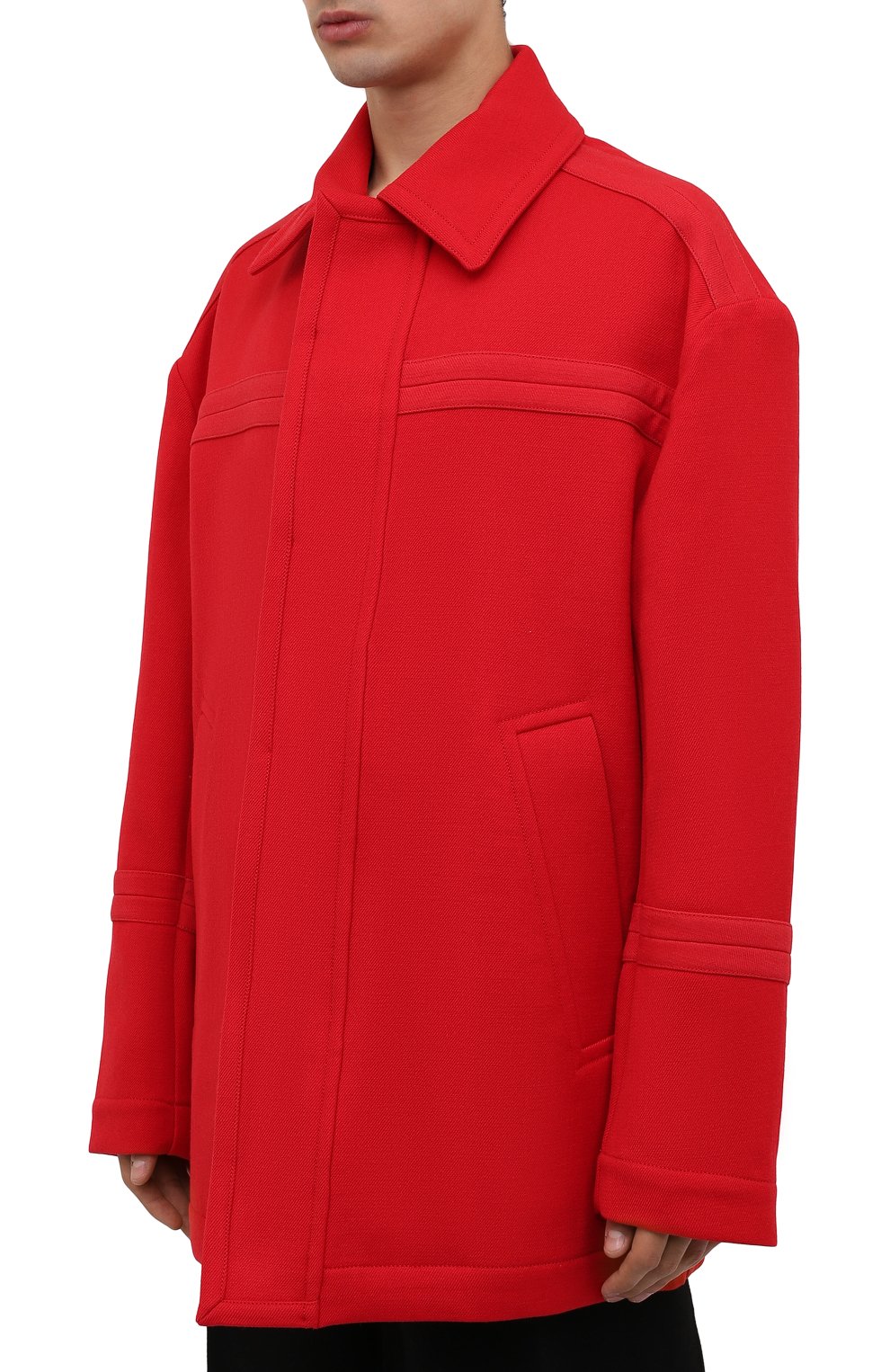 Мужская шерстяная куртка JACQUEMUS красного цвета, арт. 216C0002-1330 | Фото 3 (Кросс-КТ: Куртка; Мужское Кросс-КТ: шерсть и кашемир; Материал внешний: Шерсть; Рукава: Длинные; Длина (верхняя одежда): До середины бедра; Стили: Минимализм)