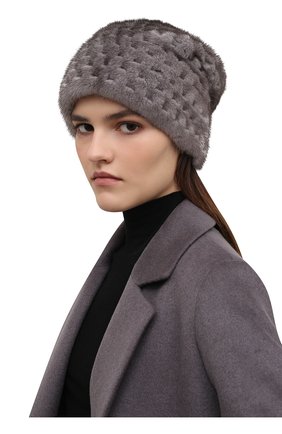 Женская шапка из меха норки KUSSENKOVV темно-серого цвета, арт. 070600010675 | Фото 2 (Материал: Натуральный мех)