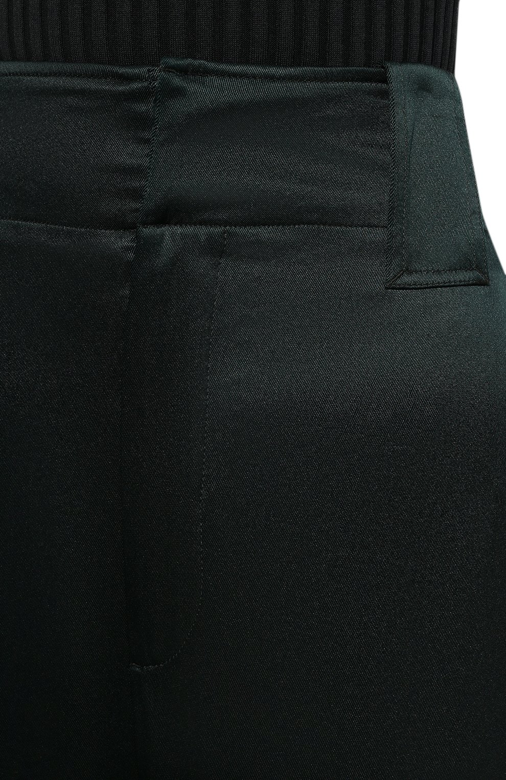 Женские шелковые брюки BOTTEGA VENETA темно-зеленого цвета, арт. 665719/VKKA0 | Фото 5 (Силуэт Ж (брюки и джинсы): Широкие; Материал внешний: Шелк; Длина (брюки, джинсы): Стандартные; Женское Кросс-КТ: Брюки-одежда; Стили: Кэжуэл)