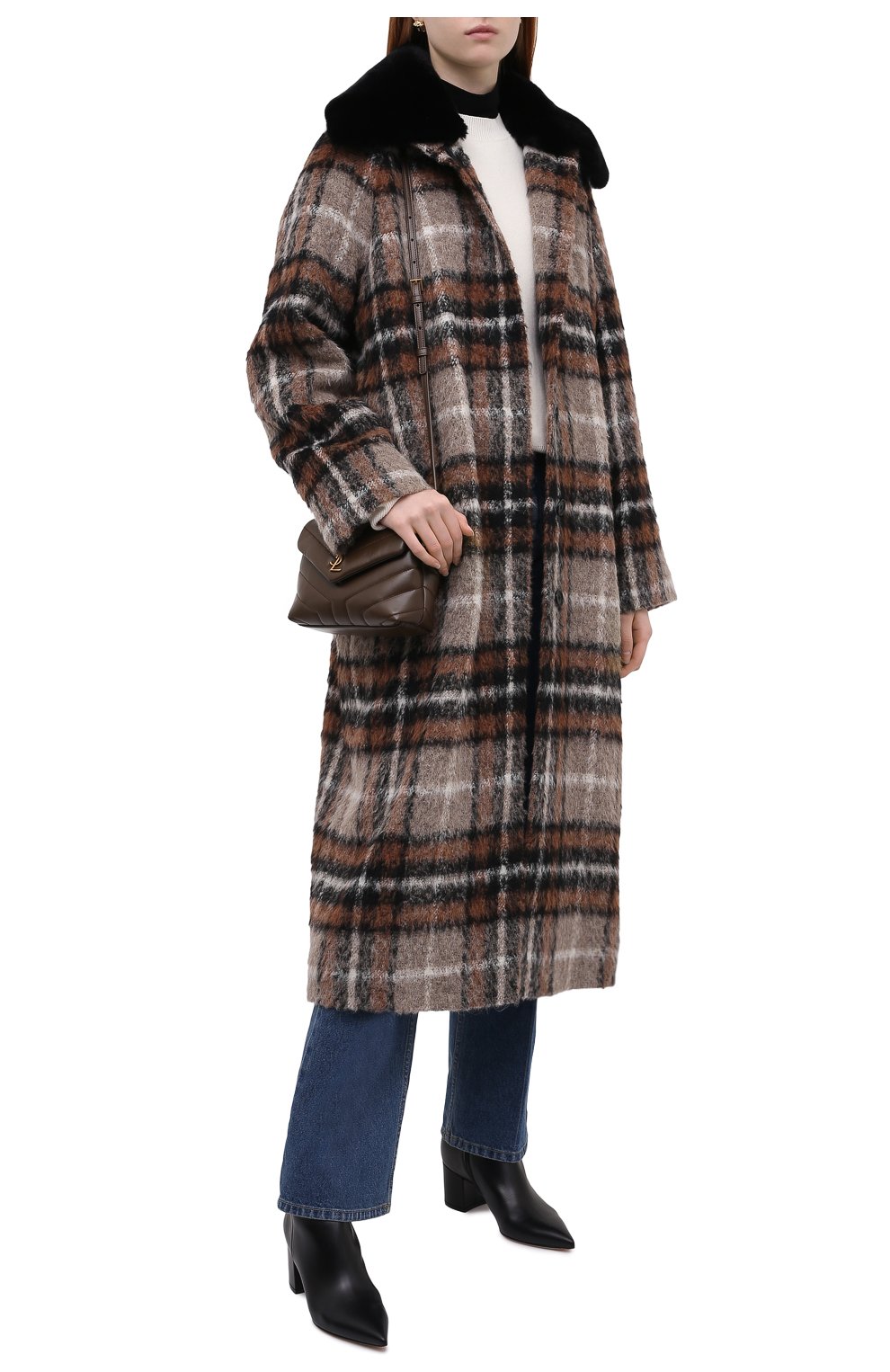 Женское пальто TEGIN коричневого цвета, арт. FC2202BR | Фото 2 (Материал внешний: Шерсть, Синтетический материал; Рукава: Длинные; Длина (верхняя одежда): Длинные; 1-2-бортные: Однобортные; Материал подклада: Вискоза)