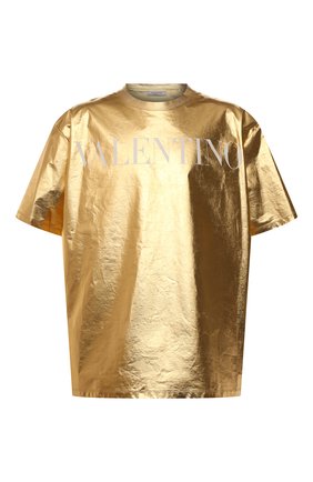 Мужская хлопковая футболка VALENTINO золотого цвета по цене 52550 руб., арт. WV0MG10E7V0 | Фото 1 Мужская хлопковая футболка VALENTINO золотого цвета, арт. WV0MG10E7V0 | Фото 1 (Длина (для топов): Удлиненные; Материал внешний: Хлопок; Рукава: Короткие; Принт: С принтом; Стили: Гламурный)