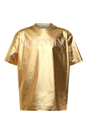 Мужская хлопковая футболка VALENTINO золотого цвета, арт. WV0MG10E7V0 | Фото 1 (Стили: Гламурный; Рукава: Короткие; Принт: С принтом; Длина (для топов): Удлиненные; Материал внешний: Хлопок)