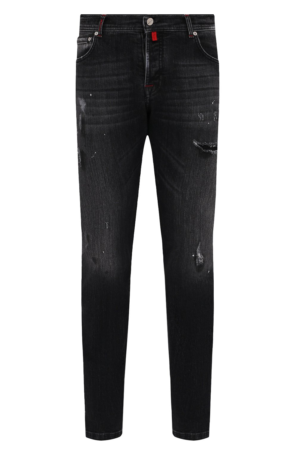 Мужские джинсы KITON темно-серого цвета, арт. UPNJS/J0357A | Фото 1 (Силуэт М (брюки): Прямые; Кросс-КТ: Деним; Длина (брюки, джинсы): Стандартные; Стили: Гранж; Материал внешний: Хлопок; Детали: Потертости)
