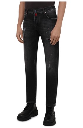Мужские джинсы KITON темно-серого цвета, арт. UPNJS/J0357A | Фото 3 (Силуэт М (брюки): Прямые; Кросс-КТ: Деним; Длина (брюки, джинсы): Стандартные; Стили: Гранж; Материал внешний: Хлопок; Детали: Потертости)
