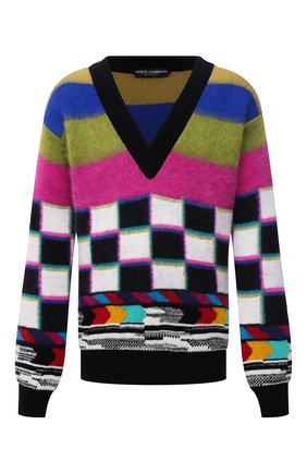 Мужской свитер DOLCE & GABBANA разноцветного цвета, арт. GXH47T/JCMI1 | Фото 1 (Материал внешний: Шерсть; Рукава: Длинные; Длина (для топов): Удлиненные; Мужское Кросс-КТ: Свитер-одежда; Принт: С принтом; Стили: Гранж)
