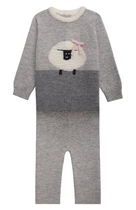 Детский комплект из пуловера и брюк BABY T серого цвета, арт. 21AI170C/1M-12M | Фото 1 (Рукава: Длинные; Материал внешний: Шерсть; Кросс-КТ НВ: Костюм)