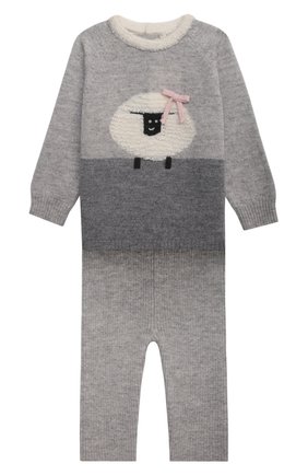 Детский комплект из пуловера и брюк BABY T серого цвета по цене 12100 руб., арт. 21AI170C/1M-12M | Фото 1 Детский комплект из пуловера и брюк BABY T серого цвета, арт. 21AI170C/1M-12M | Фото 1 (Кросс-КТ НВ: Костюм; Материал внешний: Шерсть; Рукава: Длинные)