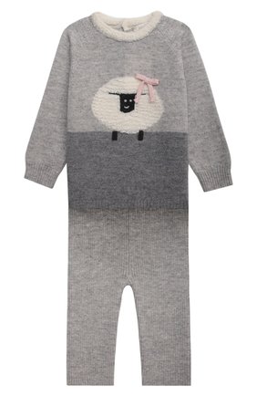 Детский комплект из пуловера и брюк BABY T серого цвета, арт. 21AI170C/18M-3A | Фото 1 (Материал внешний: Шерсть; Рукава: Длинные; Кросс-КТ НВ: Костюм)