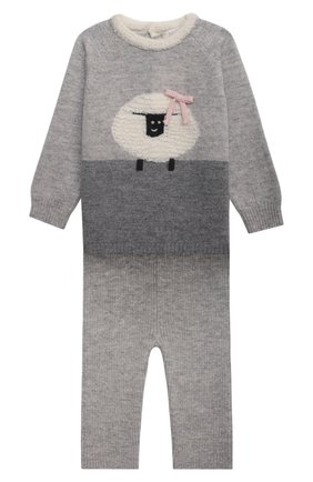 Детский комплект из пуловера и брюк BABY T серого цвета по цене 13400 руб., арт. 21AI170C/18M-3A | Фото 1 Детский комплект из пуловера и брюк BABY T серого цвета, арт. 21AI170C/18M-3A | Фото 1 (Кросс-КТ НВ: Костюм; Материал внешний: Шерсть; Рукава: Длинные)