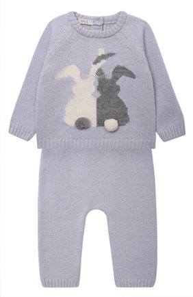 Детский комплект из пуловера и брюк BABY T голубого цвета, арт. 21AI050C/18M-3A | Фото 1 (Рукава: Длинные; Материал внешний: Шерсть; Кросс-КТ НВ: Костюм)