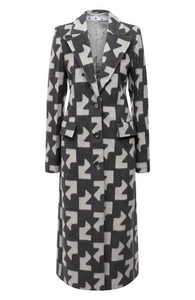 Женское шерстяное пальто OFF-WHITE серого цвета по цене 208000 руб., арт. 0WER003F21FAB003 | Фото 1 Женское шерстяное пальто OFF-WHITE серого цвета, арт. 0WER003F21FAB003 | Фото 1 (Материал внешний: Шерсть; Материал подклада: Вискоза; Рукава: Длинные; Длина (верхняя одежда): Длинные; Стили: Гламурный; 1-2-бортные: Однобортные)