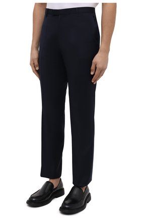 Мужские шерстяные брюки BOSS темно-синего цвета, арт. 50409254 | Фото 3 (Материал внешний: Шерсть; Длина (брюки, джинсы): Стандартные; Стили: Классический; Случай: Формальный)