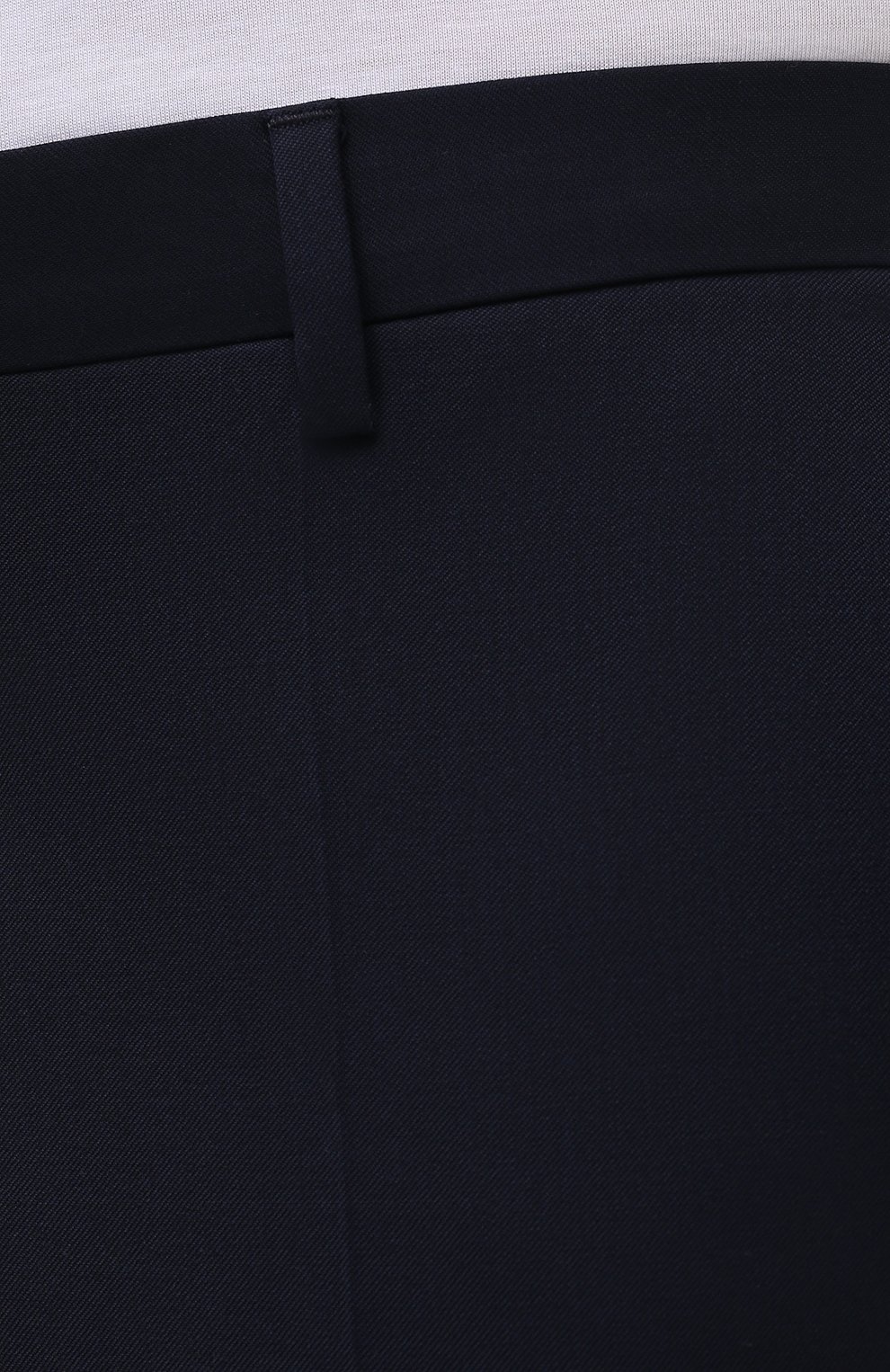 Мужские шерстяные брюки BOSS темно-синего цвета, арт. 50409254 | Фото 5 (Материал внешний: Шерсть; Длина (брюки, джинсы): Стандартные; Стили: Классический; Случай: Формальный)