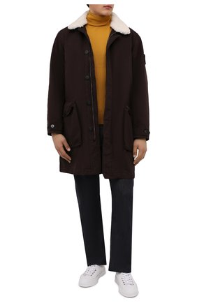 Мужская утепленная куртка STONE ISLAND темно-коричневого цвета, арт. 751570749 | Фото 2 (Материал утеплителя: Шерсть; Материал внешний: Синтетический материал; Рукава: Длинные; Длина (верхняя одежда): До середины бедра; Стили: Кэжуэл; Мужское Кросс-КТ: утепленные куртки; Кросс-КТ: Куртка)