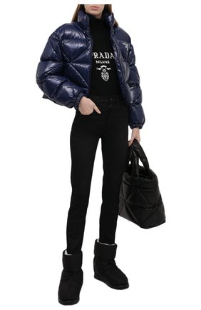 Женский пуховик PRADA темно-синего цвета по цене 210000 руб., арт. 291947-1ZAH-F0216-202 | Фото 2 Женский пуховик PRADA темно-синего цвета, арт. 291947-1ZAH-F0216-202 | Фото 2 (Материал внешний: Синтетический материал; Материал утеплителя: Пух и перо; Стили: Спорт-шик; Кросс-КТ: Пуховик, Куртка)