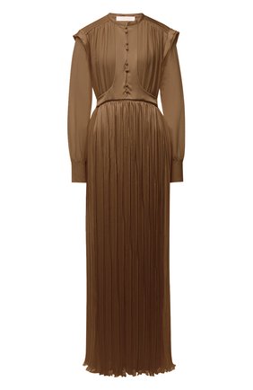 Женское шелковое платье CHLOÉ коричневого цвета по цене 380500 руб., арт. CHC21WR030003 | Фото 1 Женское шелковое платье CHLOÉ коричневого цвета, арт. CHC21WR030003 | Фото 1 (Материал внешний: Шелк; Материал подклада: Шелк; Женское Кросс-КТ: Платье-одежда; Длина Ж (юбки, платья, шорты): Макси; Рукава: Длинные; Случай: Вечерний; Стили: Романтичный)