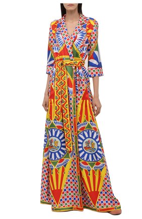 Женский шелковый халат DOLCE & GABBANA красного цвета по цене 186000 руб., арт. F0AH2T/GDS12 | Фото 2 Женский шелковый халат DOLCE & GABBANA красного цвета, арт. F0AH2T/GDS12 | Фото 2 (Материал внешний: Шелк; Рукава: 3/4; Длина Ж (юбки, платья, шорты): Макси; Стили: Романтичный)