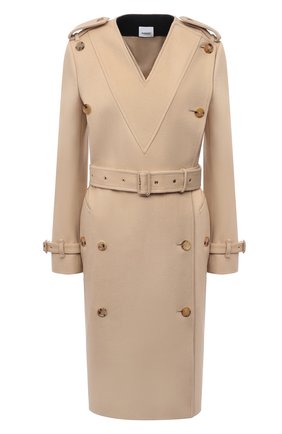 Женский тренч из шерсти и кашемира BURBERRY бежевого цвета по цене 314500 руб., арт. 8046678 | Фото 1 Женский тренч из шерсти и кашемира BURBERRY бежевого цвета, арт. 8046678 | Фото 1 (Материал внешний: Шерсть; Рукава: Длинные; Длина (верхняя одежда): До колена; Материал подклада: Купро; Стили: Кэжуэл)