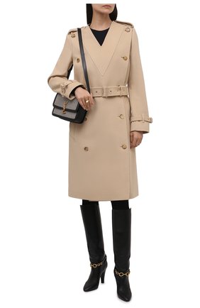 Женский тренч из шерсти и кашемира BURBERRY бежевого цвета по цене 314500 руб., арт. 8046678 | Фото 2 Женский тренч из шерсти и кашемира BURBERRY бежевого цвета, арт. 8046678 | Фото 2 (Материал внешний: Шерсть; Рукава: Длинные; Длина (верхняя одежда): До колена; Материал подклада: Купро; Стили: Кэжуэл)