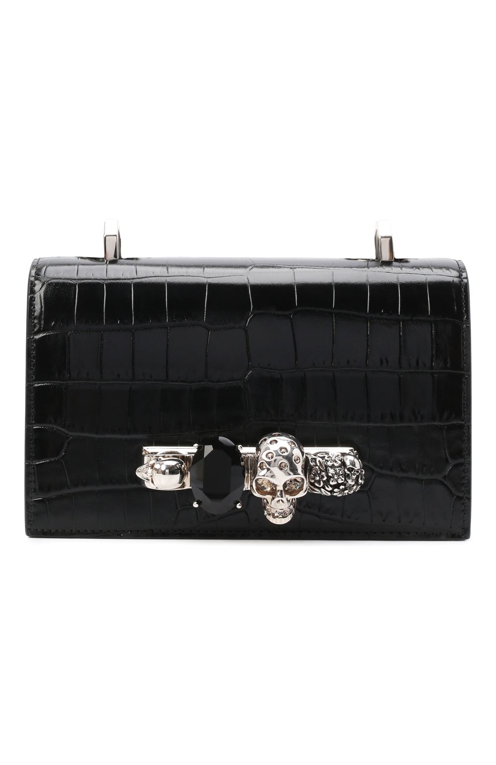 Женская сумка knuckle mini ALEXANDER MCQUEEN черного цвета, арт. 680963/1HB0Z | Фото 1 (Женское Кросс-КТ: Вечерняя сумка; Сумки-технические: Сумки через плечо; Материал: Натуральная кожа; Размер: mini; Ремень/цепочка: На ремешке)