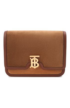 Женская сумка tb BURBERRY коричневого цвета, арт. 8045216 | Фото 1 (Ремень/цепочка: На ремешке; Размер: small; Материал: Натуральная кожа, Натуральная замша; Сумки-технические: Сумки через плечо)