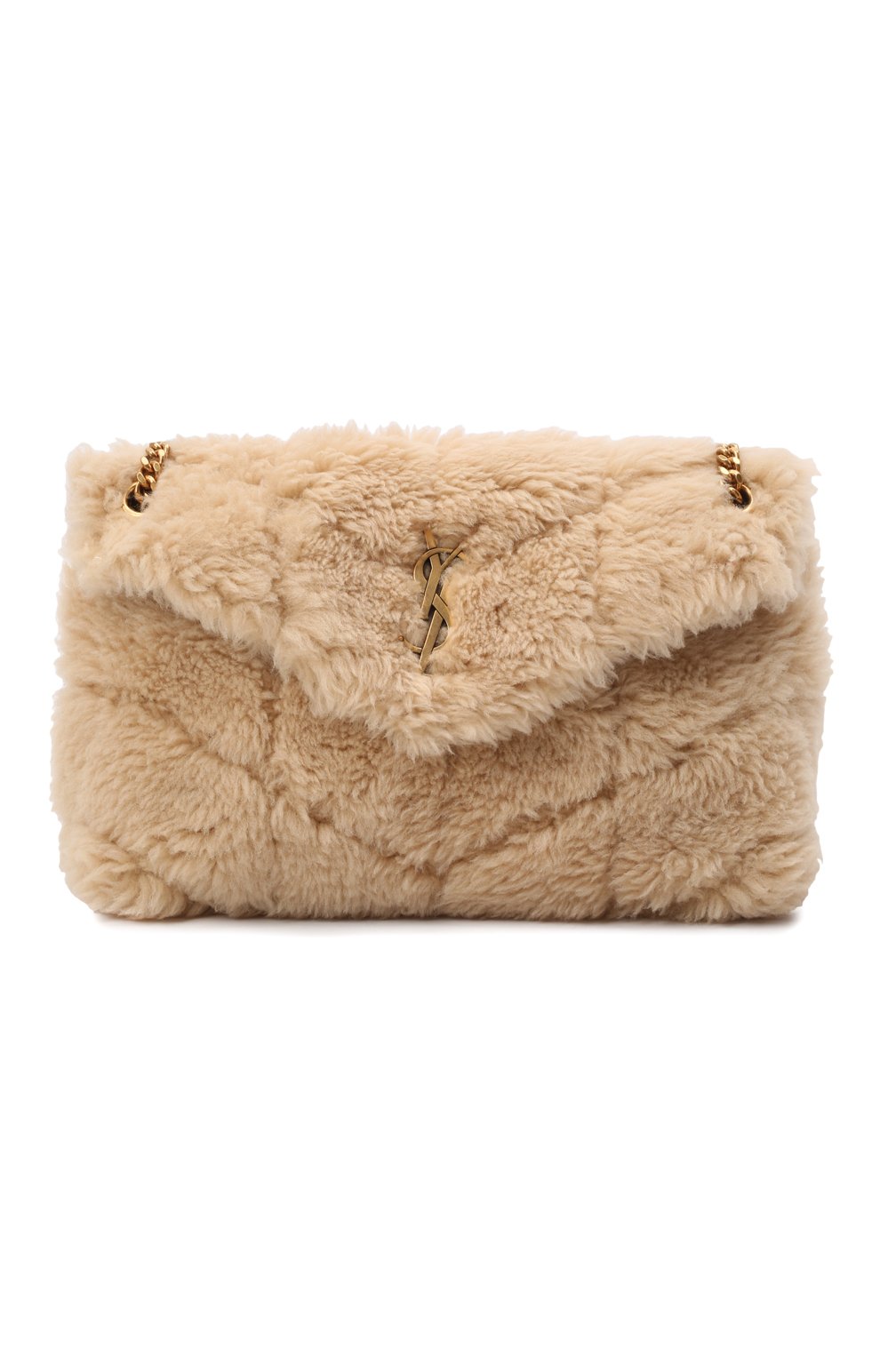 Женская сумка puffer small SAINT LAURENT бежевого цвета, арт. 577476/28B17 | Фото 1 (Материал: Натуральный мех; Сумки: Сумки; Сумки-технические: Сумки через плечо; Ремень/цепочка: На ремешке; Размер: small)