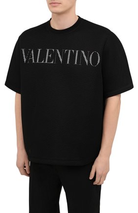 Мужская футболка VALENTINO черного цвета, арт. WV0MF20M7V5 | Фото 3 (Рукава: Короткие; Материал внешний: Синтетический материал; Длина (для топов): Стандартные; Принт: С принтом; Стили: Кэжуэл)
