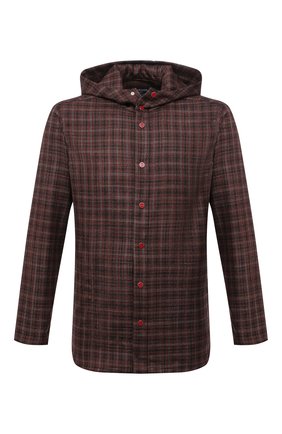Мужская рубашка из шерсти и шелка KITON бордового цвета по цене 109500 руб., арт. UMCPETEK0157A14 | Фото 1 Мужская рубашка из шерсти и шелка KITON бордового цвета, арт. UMCPETEK0157A14 | Фото 1 (Материал внешний: Шерсть; Случай: Повседневный; Принт: Клетка; Рукава: Длинные; Стили: Кэжуэл; Манжеты: Без застежки; Воротник: С капюшоном; Длина (для топов): Стандартные)