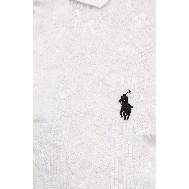 Хлопковое поло с отделкой пайетками Polo Ralph Lauren 211814481, цвет белый, размер 46 - фото 5