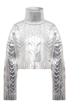 Женский свитер BALMAIN серебряного цвета по цене 144000 руб., арт. WF0KI000/K313 | Фото 1 Женский свитер BALMAIN серебряного цвета, арт. WF0KI000/K313 | Фото 1 (Рукава: Длинные; Длина (для топов): Укороченные; Материал внешний: Шерсть, Лиоцелл; Стили: Гламурный; Женское Кросс-КТ: Свитер-одежда)