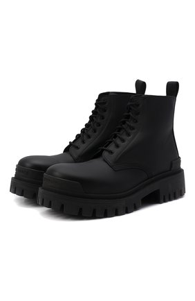 Мужские кожаные ботинки strike BALENCIAGA черного цвета, арт. 600911/WBB00 | Фото 1 (Каблук высота: Высокий; Материал внутренний: Натуральная кожа; Подошва: Массивная; Мужское Кросс-КТ: Ботинки-обувь, Байкеры-обувь; Материал внешний: Кожа; Материал утеплителя: Без утеплителя)