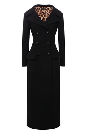 Женское шерстяное пальто DOLCE & GABBANA черного цвета, арт. F0AR3T/FU2NX | Фото 1 (Материал подклада: Синтетический материал; Длина (верхняя одежда): Длинные; Материал внешний: Шерсть; Рукава: Длинные; 1-2-бортные: Двубортные; Стили: Классический)