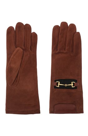 Женские замшевые перчатки AGNELLE коричневого цвета, арт. JUMP/A | Фото 2 (Материал: Натуральная кожа)