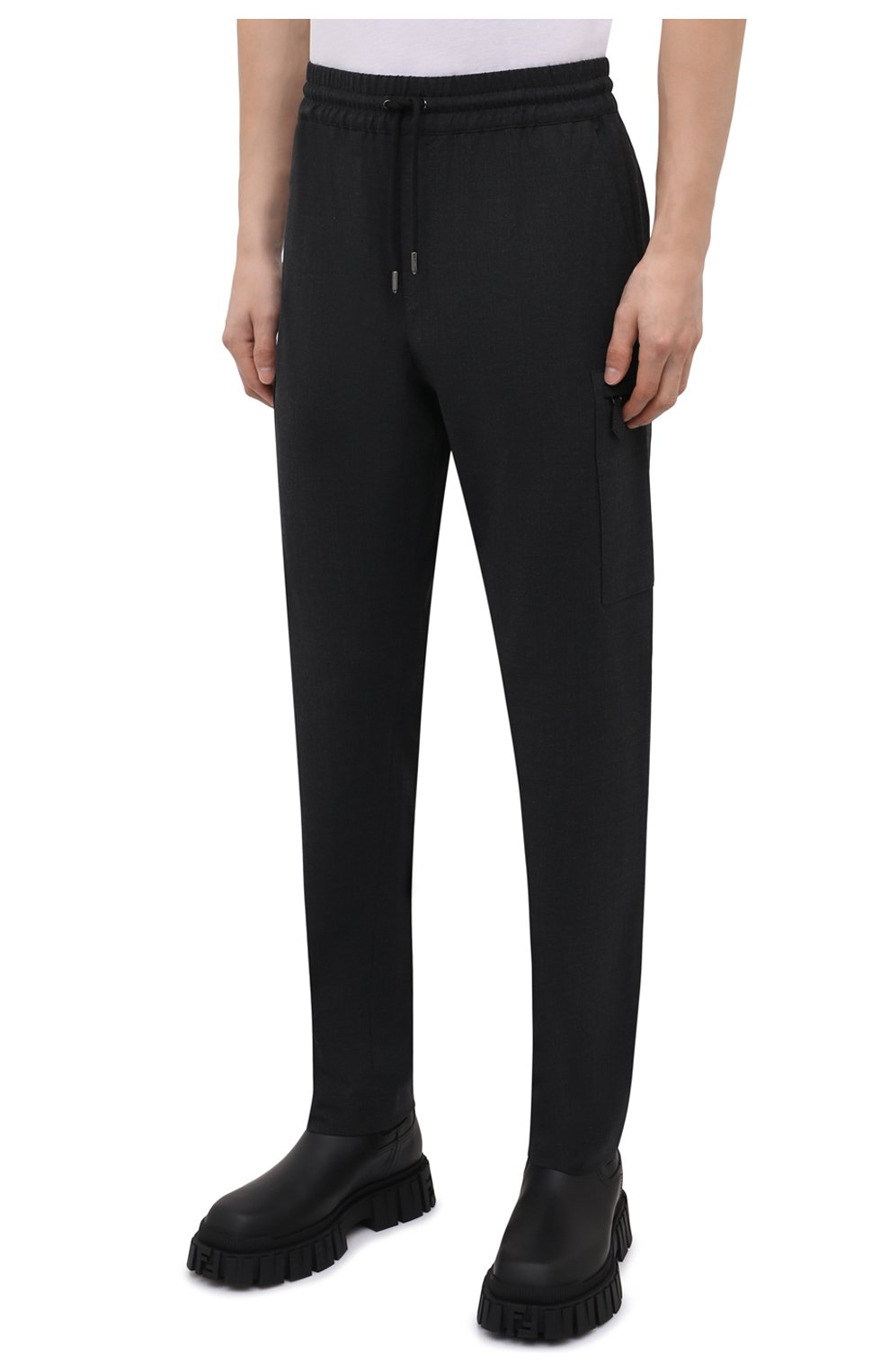 Мужские шерстяные брюки-карго BURBERRY темно-серого цвета, арт. 8044307 | Фото 3 (Силуэт М (брюки): Карго; Материал внешний: Шерсть; Длина (брюки, джинсы): Стандартные; Случай: Повседневный; Стили: Кэжуэл)