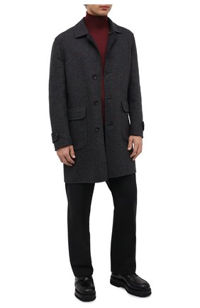 Мужской двустороннее пальто CORNELIANI темно-серого цвета, арт. 8812W0-1820172/00 | Фото 2 (Длина (верхняя одежда): До середины бедра; Рукава: Длинные; Материал внешний: Шерсть; Мужское Кросс-КТ: пальто-верхняя одежда; Стили: Кэжуэл)