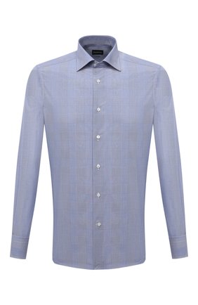 Мужская хлопковая сорочка ERMENEGILDO ZEGNA голубого цвета по цене 32350 руб., арт. 201209/9MS0BA | Фото 1 Мужская хлопковая сорочка ERMENEGILDO ZEGNA голубого цвета, арт. 201209/9MS0BA | Фото 1 (Длина (для топов): Стандартные; Материал внешний: Хлопок; Рукава: Длинные; Воротник: Кент; Случай: Формальный; Манжеты: На пуговицах; Рубашки М: Regular Fit; Стили: Классический; Принт: Клетка)