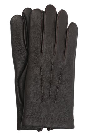 Мужские кожаные перчатки loic deer AGNELLE темно-коричневого цвета, арт. L0ICDEER/C100 | Фото 1 (Мужское Кросс-КТ: Кожа и замша; Материал: Натуральная кожа)