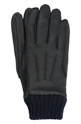 Мужские кожаные перчатки aston AGNELLE темно-синего цвета, арт. AST0N | Фото 1 (Мужское Кросс-КТ: Кожа и замша; Материал: Натуральная кожа)
