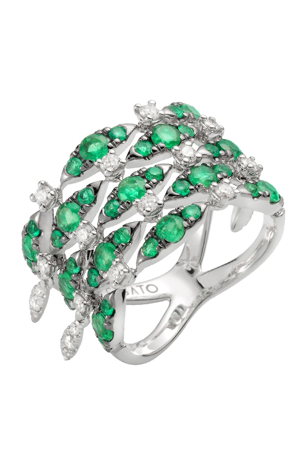 Женские кольцо CASATO бесцветного цвета, арт. MX1165SM/BT-W-RN | Фото 1 (Материал сплава: Белое золото; Драгоценные камни: Бриллианты, Изумруды)