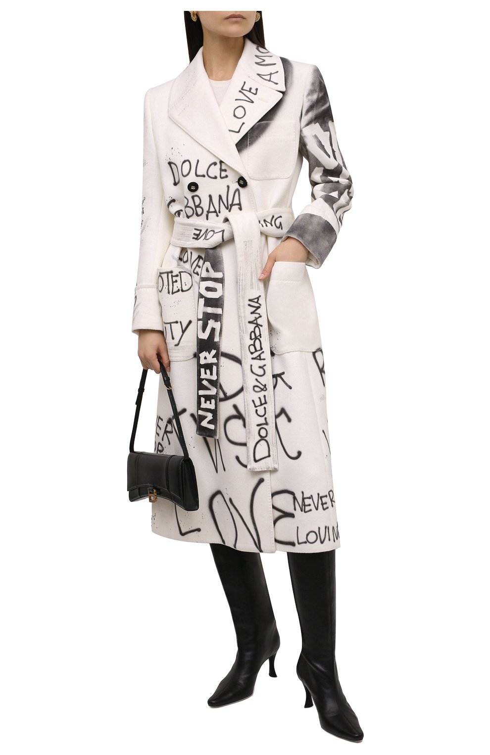 Женское шерстяное пальто DOLCE & GABBANA белого цвета, арт. F0Y64T/GDABF | Фото 2 (Материал внешний: Шерсть; Рукава: Длинные; Стили: Гранж; Длина (верхняя одежда): Длинные; 1-2-бортные: Двубортные; Материал подклада: Шелк)