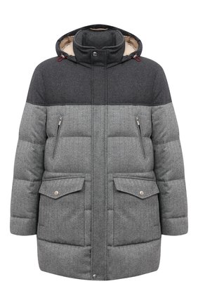 Мужская пуховик из шерсти и кашемира BRUNELLO CUCINELLI серого цвета по цене 545000 руб., арт. MN4661848 | Фото 1 Мужская пуховик из шерсти и кашемира BRUNELLO CUCINELLI серого цвета, арт. MN4661848 | Фото 1 (Материал подклада: Синтетический материал; Длина (верхняя одежда): До середины бедра; Рукава: Длинные; Материал внешний: Шерсть; Материал утеплителя: Пух и перо; Кросс-КТ: Куртка; Мужское Кросс-КТ: пуховик-короткий, шерсть и кашемир; Стили: Кэжуэл)