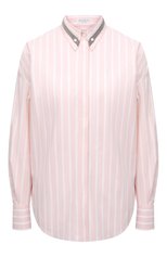 Женская хлопковая рубашка BRUNELLO CUCINELLI светло-розового цвета, арт. MA734RH536 | Фото 1 (Рукава: Длинные; Принт: Полоска; Женское Кросс-КТ: Рубашка-одежда; Длина (для топов): Удлиненные; Материал внешний: Хлопок; Стили: Романтичный)