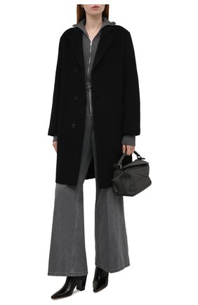 Женское пальто из шерсти и хлопка TANAKA черного цвета, арт. ST-92/BLACK | Фото 2 (Длина (верхняя одежда): До середины бедра; Рукава: Длинные; Материал подклада: Купро; Материал внешний: Шерсть; Стили: Кэжуэл; 1-2-бортные: Однобортные)